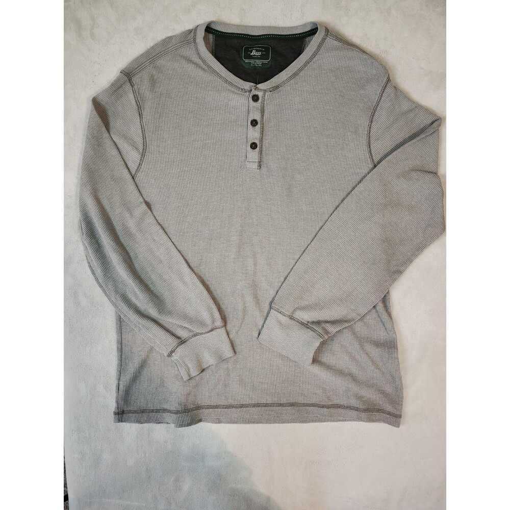 GH Bass Co Mens Shirt XL Gray Waffle Knit Henley Thermal Long Sleeve Casual